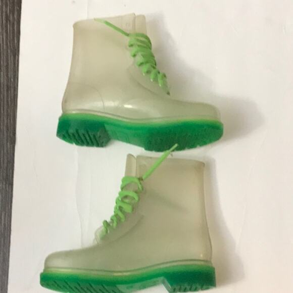 Rock & Candy Clear/Green Jelly Rain Boots Lace Up 6 Cabincore Fisherman Festival - Picture 5 of 10
